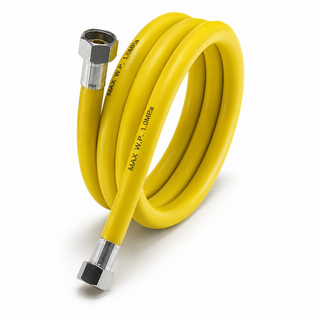 Шланг для газа с PVC покрытием TIM, 1/2" гайка - гайка 500 см желтый