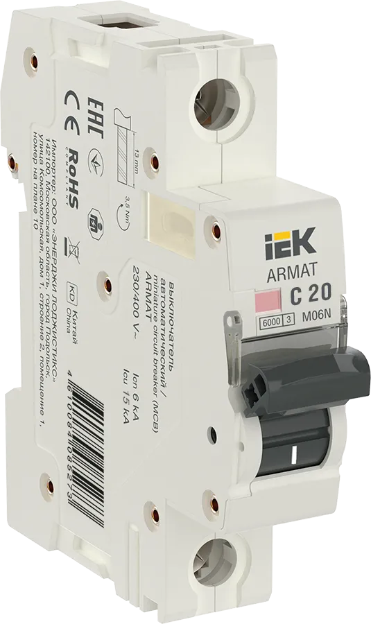 Выключатель автоматический Iek Armat M06N 1п 20А 6кА С