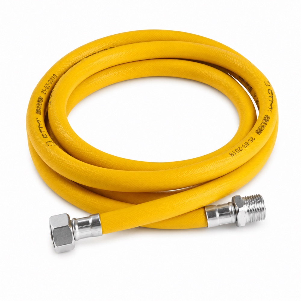 Шланг для газа с PVC покрытием TIM, 1/2" гайка - штуцер 150 см желтый