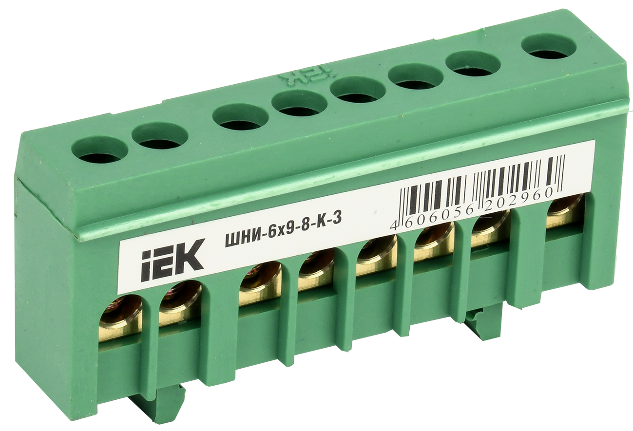 Шина PE земля в корпусном изоляторе на DIN-рейку ШНИ-6х9-8-К-З IEK
