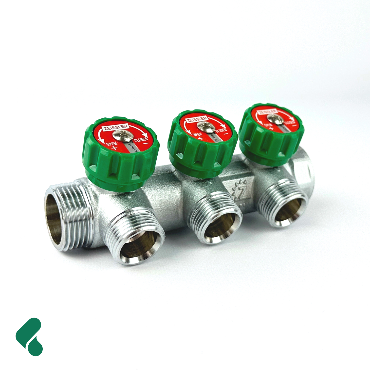 Коллектор распределительный 3/4" х 1/2", 3 выхода плоское уплотнение, Zeissler арт. ZSc.401.0503NF