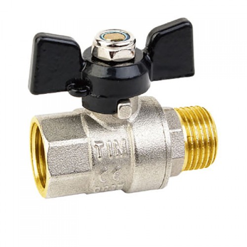 Кран шаровой Tim DE1215X 1/2" ВН, ручка-бабочка, никелированный