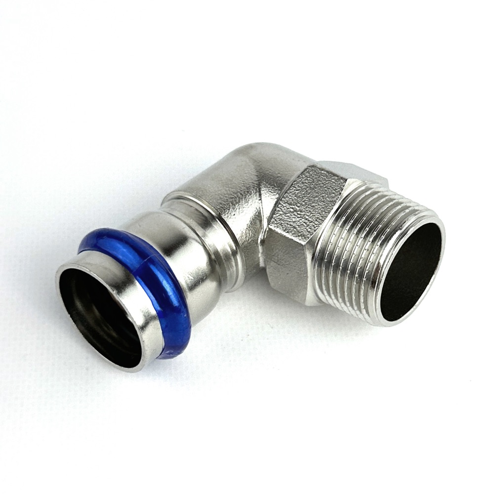 Пресс-угольник 22мм х 1/2" НР из нержавеющей стали ZTI.553.002204