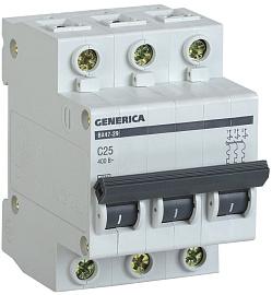 Выключатель автоматический Generica BA47-29M 3п 25А 4,5кА C
