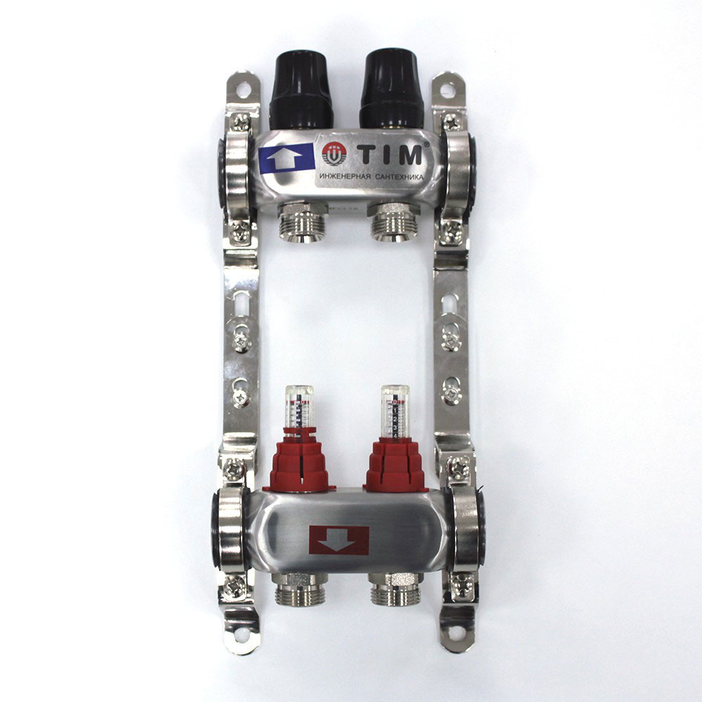 Коллекторная группа Tim KDS5002 1", 2 выхода 3/4", нерж. сталь