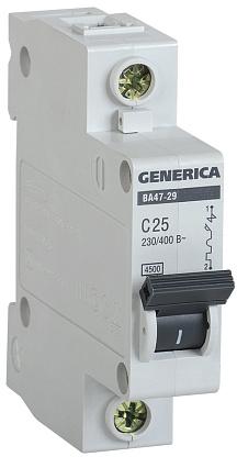 Выключатель автоматический Generica BA47-29 1п 25А 4,5кА