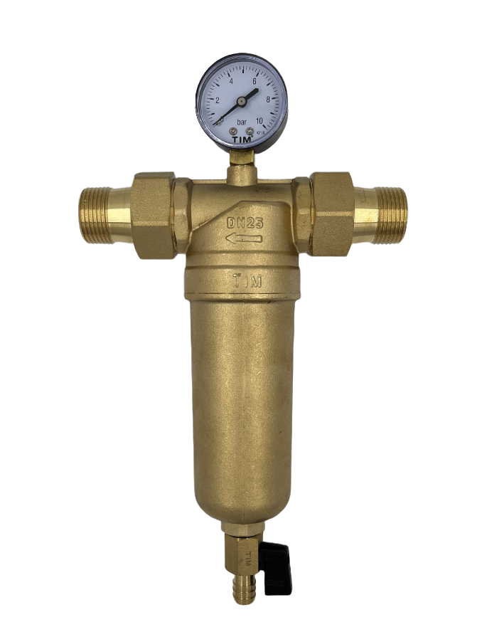 Фильтр механической тонкой очистки Tim JH-2001 3/4" самопромывной, с манометром